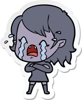 sticker of a cartoon crying vampire girl vector