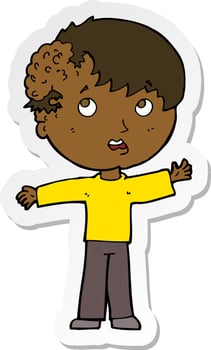 sticker of a cartoon boy with growth on head vector