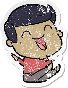 distressed sticker of a cartoon man laughing vector