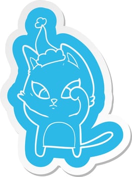 confused cartoon  sticker of a cat wearing santa hat vector