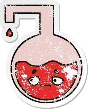 distressed sticker of a cute cartoon science experiment vector