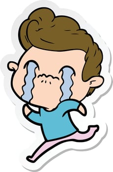 sticker of a cartoon man crying vector