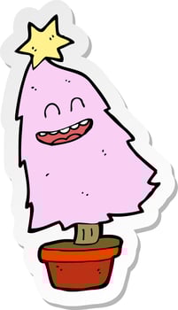 sticker of a cartoon dancing christmas tree vector