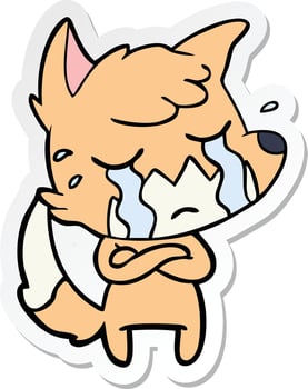 sticker of a crying fox cartoon vector