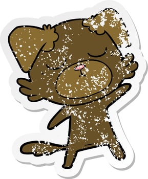 distressed sticker of a cute cartoon dog vector