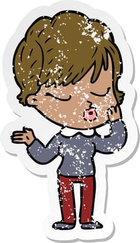 distressed sticker of a cartoon woman with eyes shut vector
