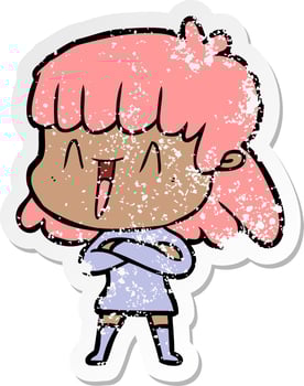 distressed sticker of a cartoon woman vector