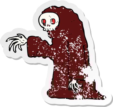 retro distressed sticker of a cartoon spooky halloween costume vector