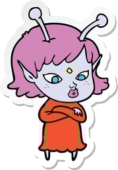 sticker of a pretty cartoon alien girl vector