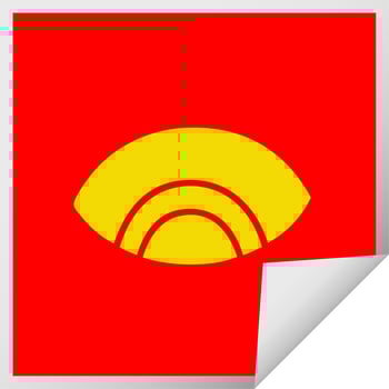 square peeling sticker cartoon eye looking down vector