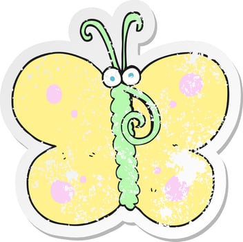 retro distressed sticker of a cartoon butterfly vector