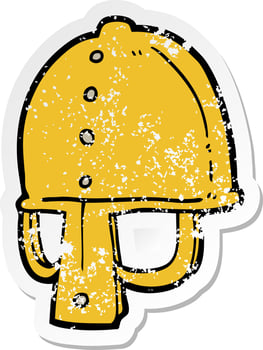 distressed sticker of a cartoon medieval helmet vector