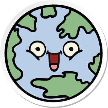 sticker of a cute cartoon planet earth vector