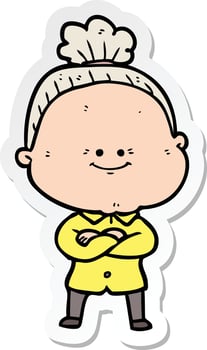sticker of a cartoon happy old woman vector