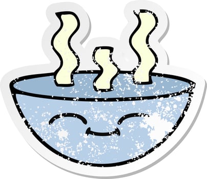 distressed sticker of a cute cartoon bowl of hot soup vector