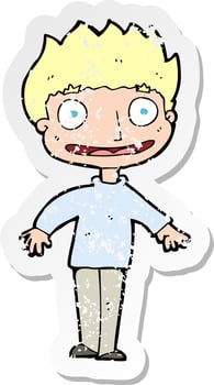 retro distressed sticker of a cartoon excited boy vector