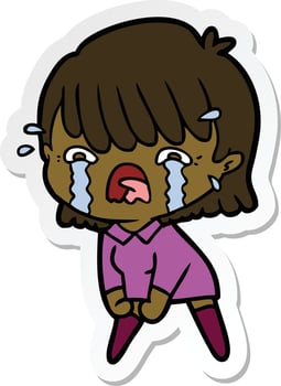 sticker of a cartoon girl crying vector