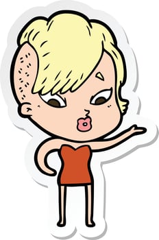 sticker of a cartoon surprised girl vector