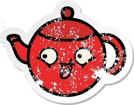 distressed sticker of a cute cartoon teapot vector