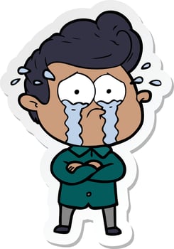 sticker of a cartoon crying man with crossed arms vector