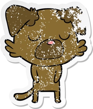 distressed sticker of a cartoon dog vector