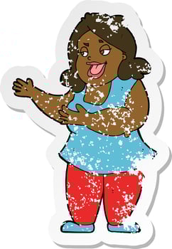 retro distressed sticker of a cartoon woman singing vector