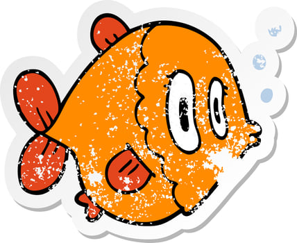 distressed sticker of a cartoon fish vector