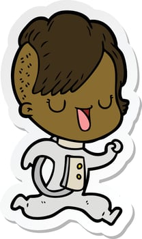 sticker of a cartoon astronaut girl with hipster hair vector