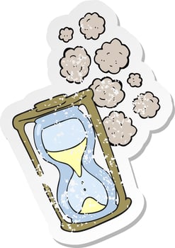 retro distressed sticker of a cartoon old hourglass vector