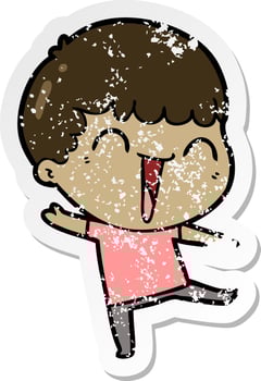 distressed sticker of a cartoon happy man vector
