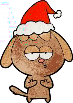 textured cartoon of a bored dog wearing santa hat vector