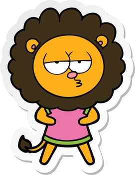sticker of a cartoon bored lion vector