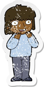 retro distressed sticker of a cartoon excited person vector