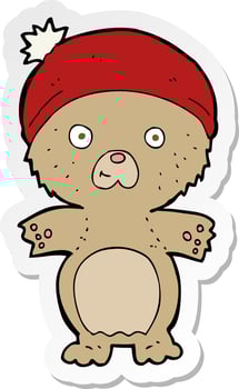 sticker of a cartoon cute teddy bear in hat vector