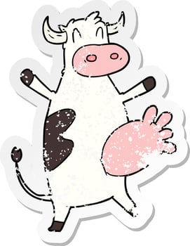 distressed sticker of a cartoon cow swinging udder vector