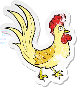 retro distressed sticker of a cartoon cockerel vector