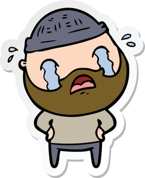 sticker of a cartoon bearded man crying vector