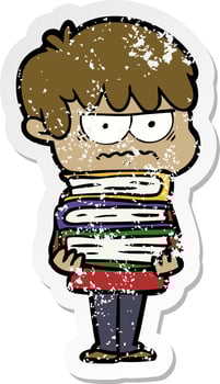distressed sticker of a annoyed cartoon boy vector