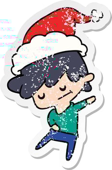 christmas distressed sticker cartoon of kawaii boy vector