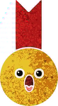retro illustration style cartoon gold medal vector