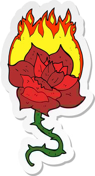 sticker of a cartoon flaming rose tattoo vector