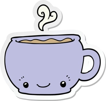 sticker of a cartoon hot cup of coffee vector