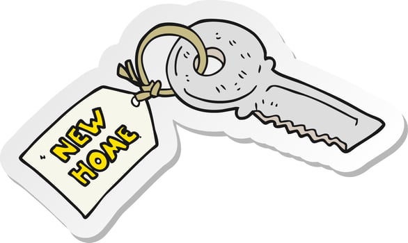 sticker of a cartoon house key with new home tag vector