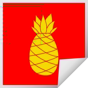 quirky square peeling sticker cartoon pineapple vector