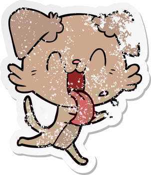 distressed sticker of a cartoon panting dog running vector