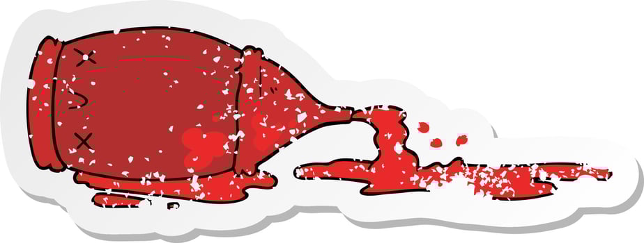 distressed sticker of a cartoon spilled bottle vector