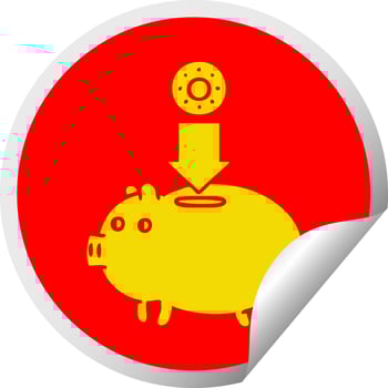 circular peeling sticker cartoon piggy bank vector