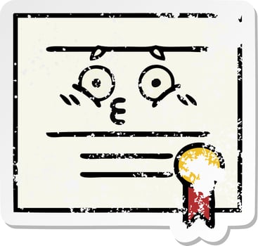 distressed sticker of a cute cartoon graduation diploma vector