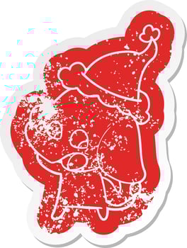cute cartoon distressed sticker of a elephant wearing santa hat vector