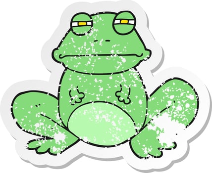 retro distressed sticker of a cartoon frog vector